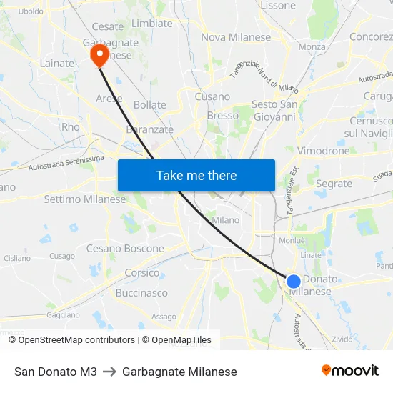 San Donato M3 to Garbagnate Milanese map