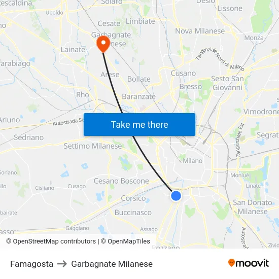 Famagosta to Garbagnate Milanese map