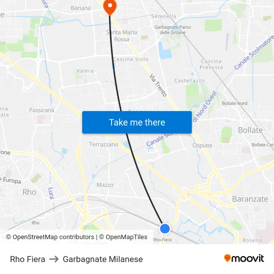 Rho Fiera to Garbagnate Milanese map