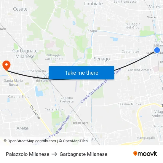 Palazzolo Milanese to Garbagnate Milanese map