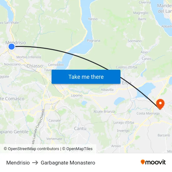 Mendrisio to Garbagnate Monastero map
