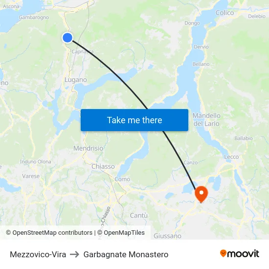 Mezzovico-Vira to Garbagnate Monastero map