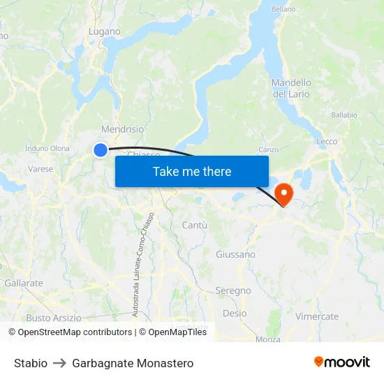 Stabio to Garbagnate Monastero map