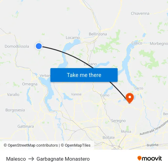 Malesco to Garbagnate Monastero map