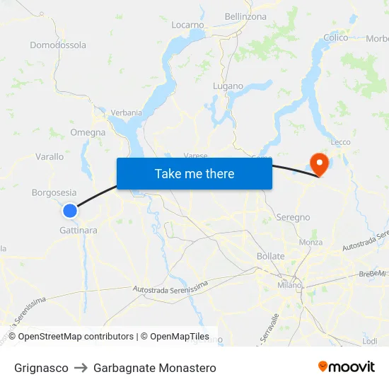 Grignasco to Garbagnate Monastero map