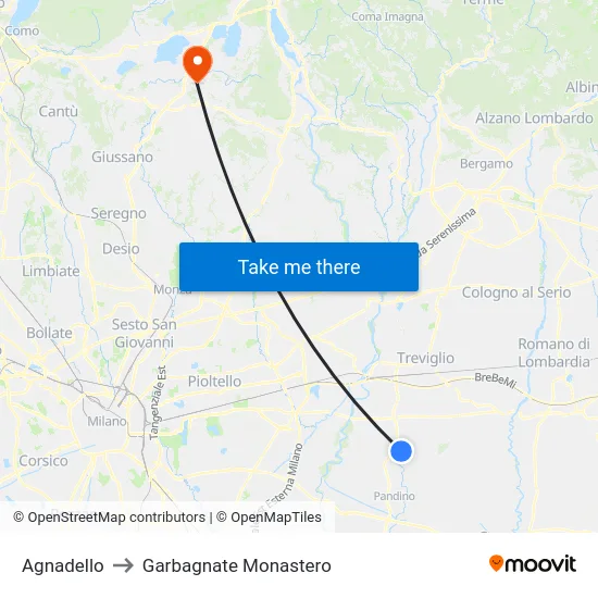 Agnadello to Garbagnate Monastero map