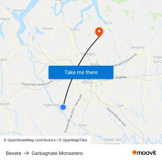 Besate to Garbagnate Monastero map