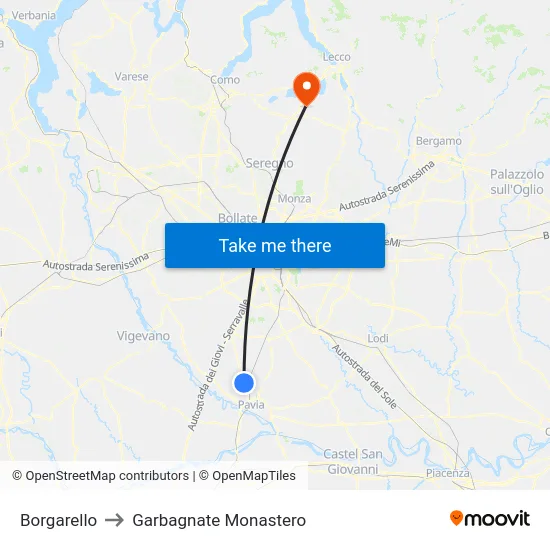 Borgarello to Garbagnate Monastero map