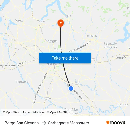 Borgo San Giovanni to Garbagnate Monastero map