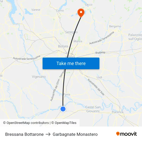 Bressana Bottarone to Garbagnate Monastero map