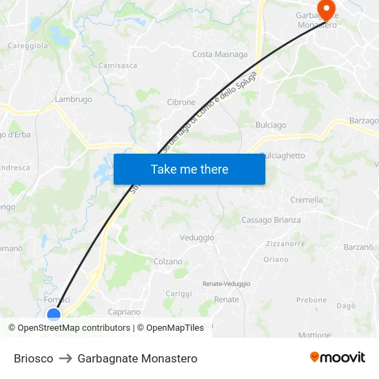 Briosco to Garbagnate Monastero map