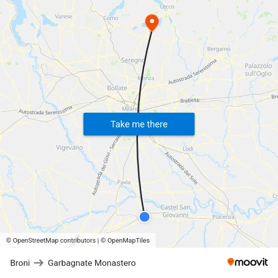 Broni to Garbagnate Monastero map