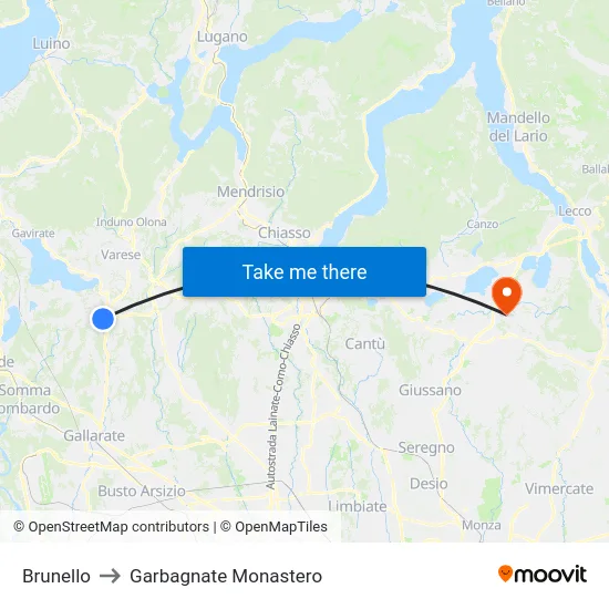 Brunello to Garbagnate Monastero map