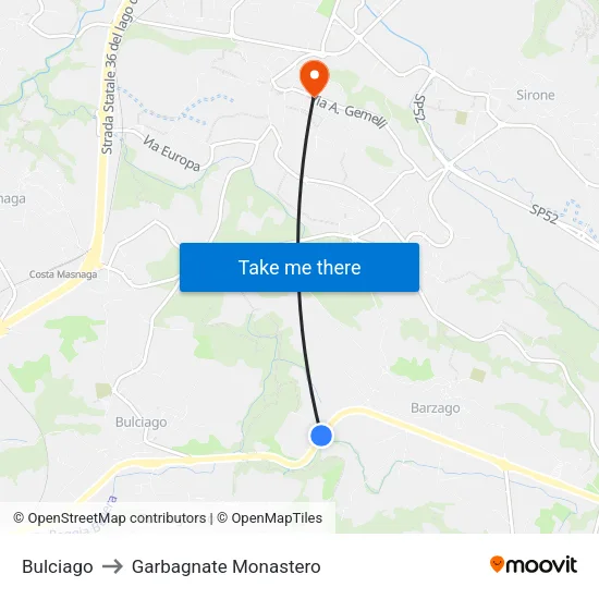 Bulciago to Garbagnate Monastero map