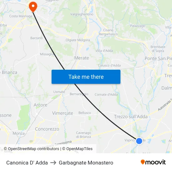 Canonica D' Adda to Garbagnate Monastero map