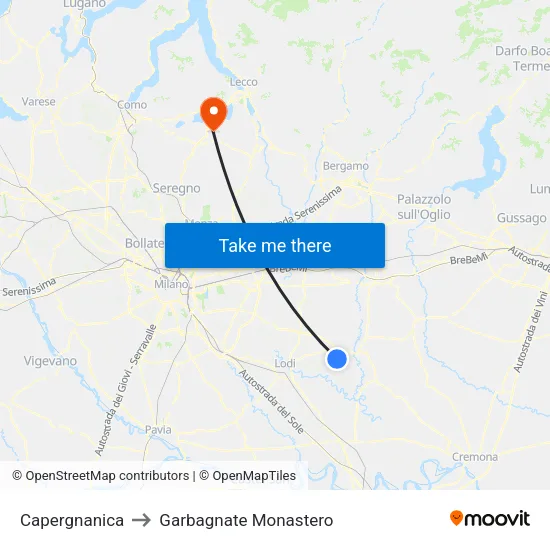 Capergnanica to Garbagnate Monastero map
