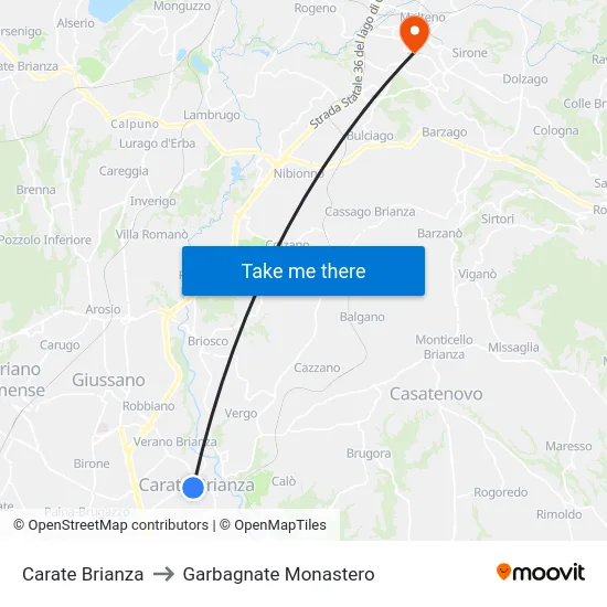 Carate Brianza to Garbagnate Monastero map