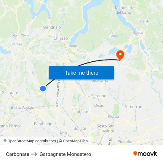Carbonate to Garbagnate Monastero map