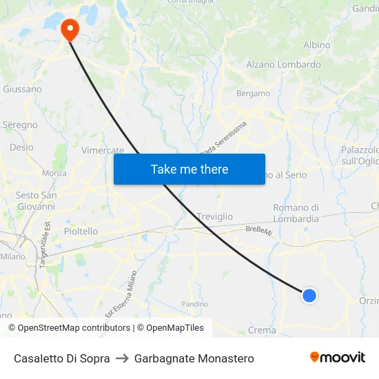 Casaletto Di Sopra to Garbagnate Monastero map