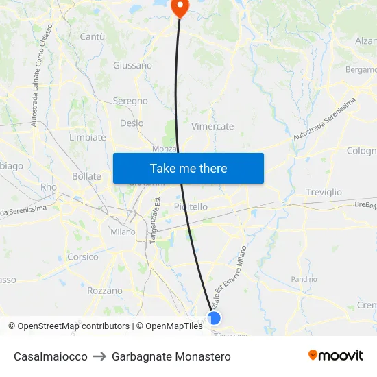 Casalmaiocco to Garbagnate Monastero map