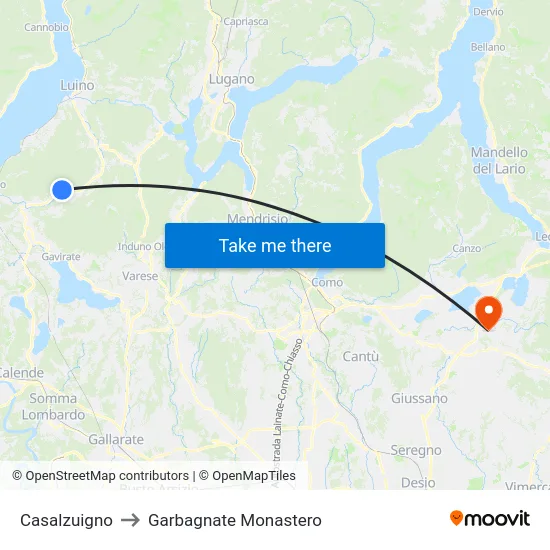 Casalzuigno to Garbagnate Monastero map