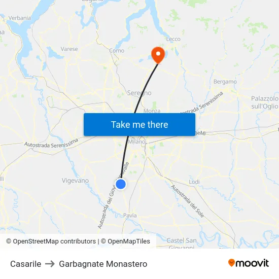 Casarile to Garbagnate Monastero map