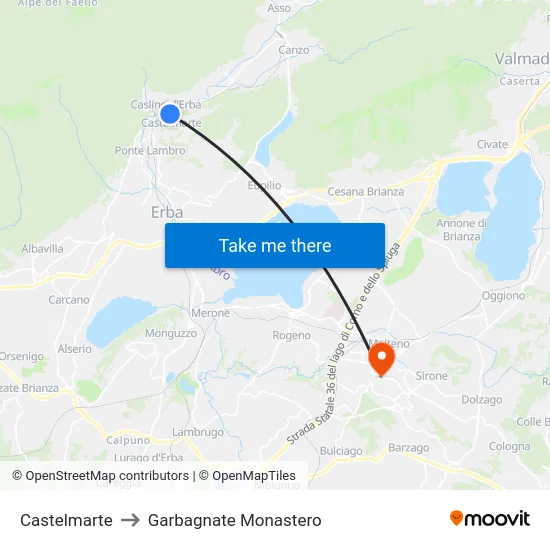 Castelmarte to Garbagnate Monastero map
