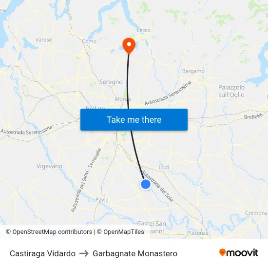 Castiraga Vidardo to Garbagnate Monastero map