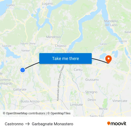 Castronno to Garbagnate Monastero map