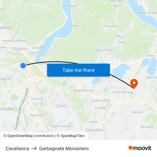 Cavallasca to Garbagnate Monastero map