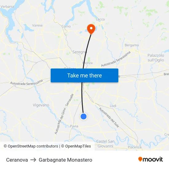 Ceranova to Garbagnate Monastero map