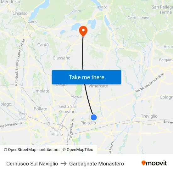 Cernusco Sul Naviglio to Garbagnate Monastero map
