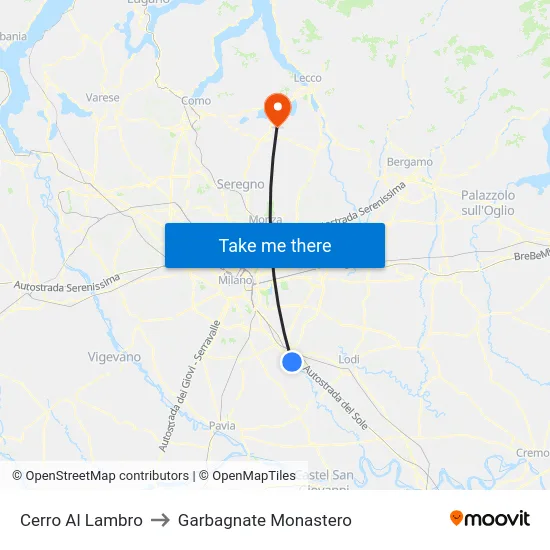 Cerro Al Lambro to Garbagnate Monastero map