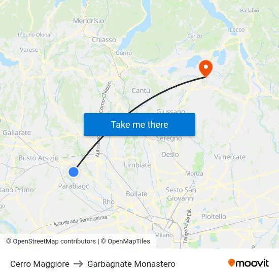 Cerro Maggiore to Garbagnate Monastero map