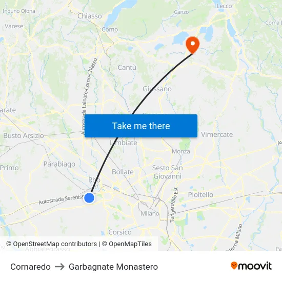 Cornaredo to Garbagnate Monastero map