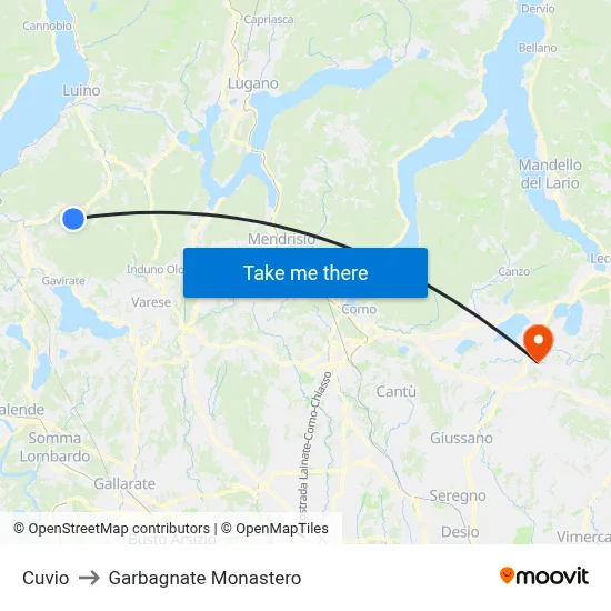 Cuvio to Garbagnate Monastero map