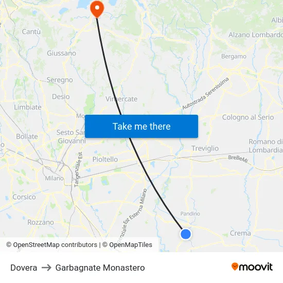 Dovera to Garbagnate Monastero map