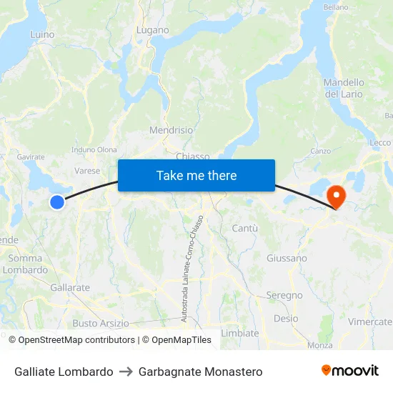 Galliate Lombardo to Garbagnate Monastero map