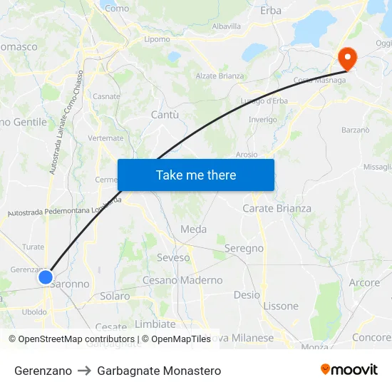 Gerenzano to Garbagnate Monastero map