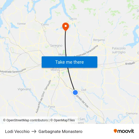 Lodi Vecchio to Garbagnate Monastero map