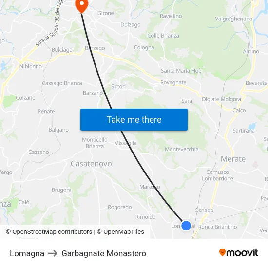 Lomagna to Garbagnate Monastero map