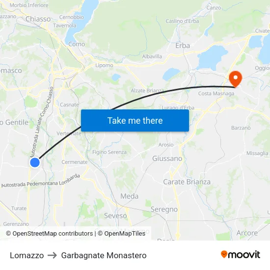Lomazzo to Garbagnate Monastero map