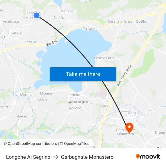 Longone Al Segrino to Garbagnate Monastero map