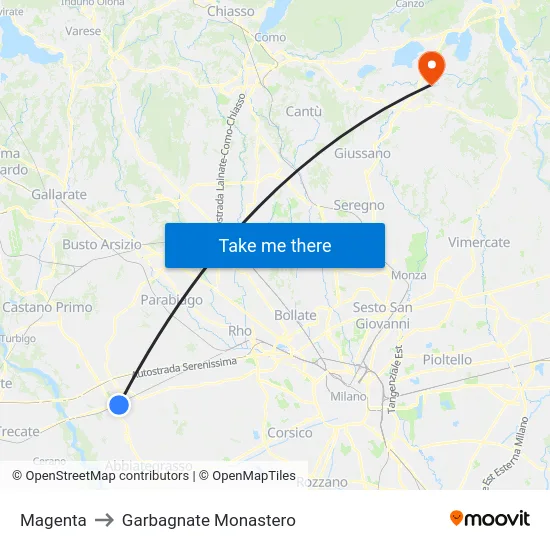 Magenta to Garbagnate Monastero map