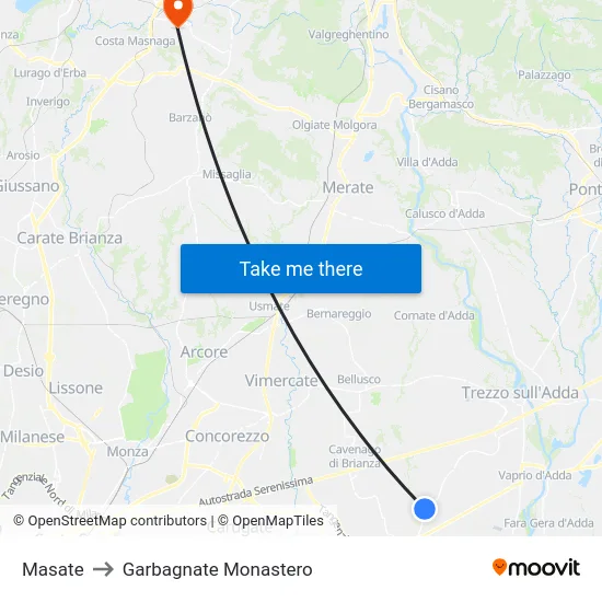 Masate to Garbagnate Monastero map