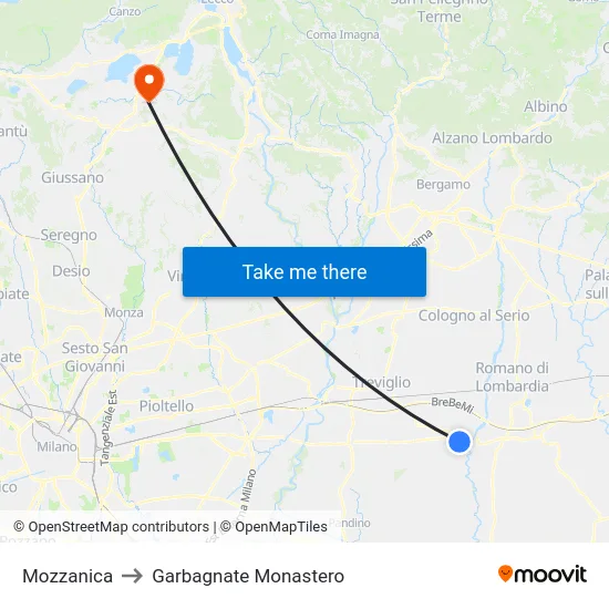Mozzanica to Garbagnate Monastero map