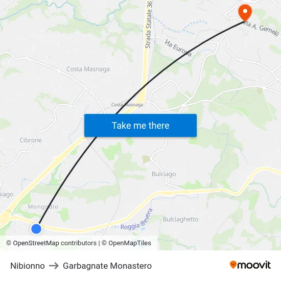 Nibionno to Garbagnate Monastero map