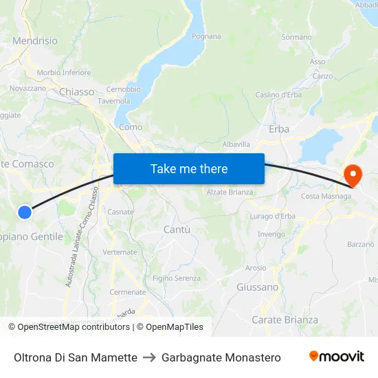 Oltrona Di San Mamette to Garbagnate Monastero map