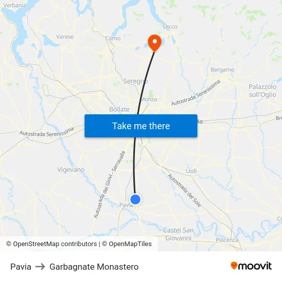Pavia to Garbagnate Monastero map
