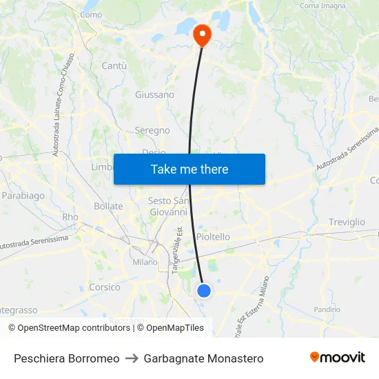 Peschiera Borromeo to Garbagnate Monastero map